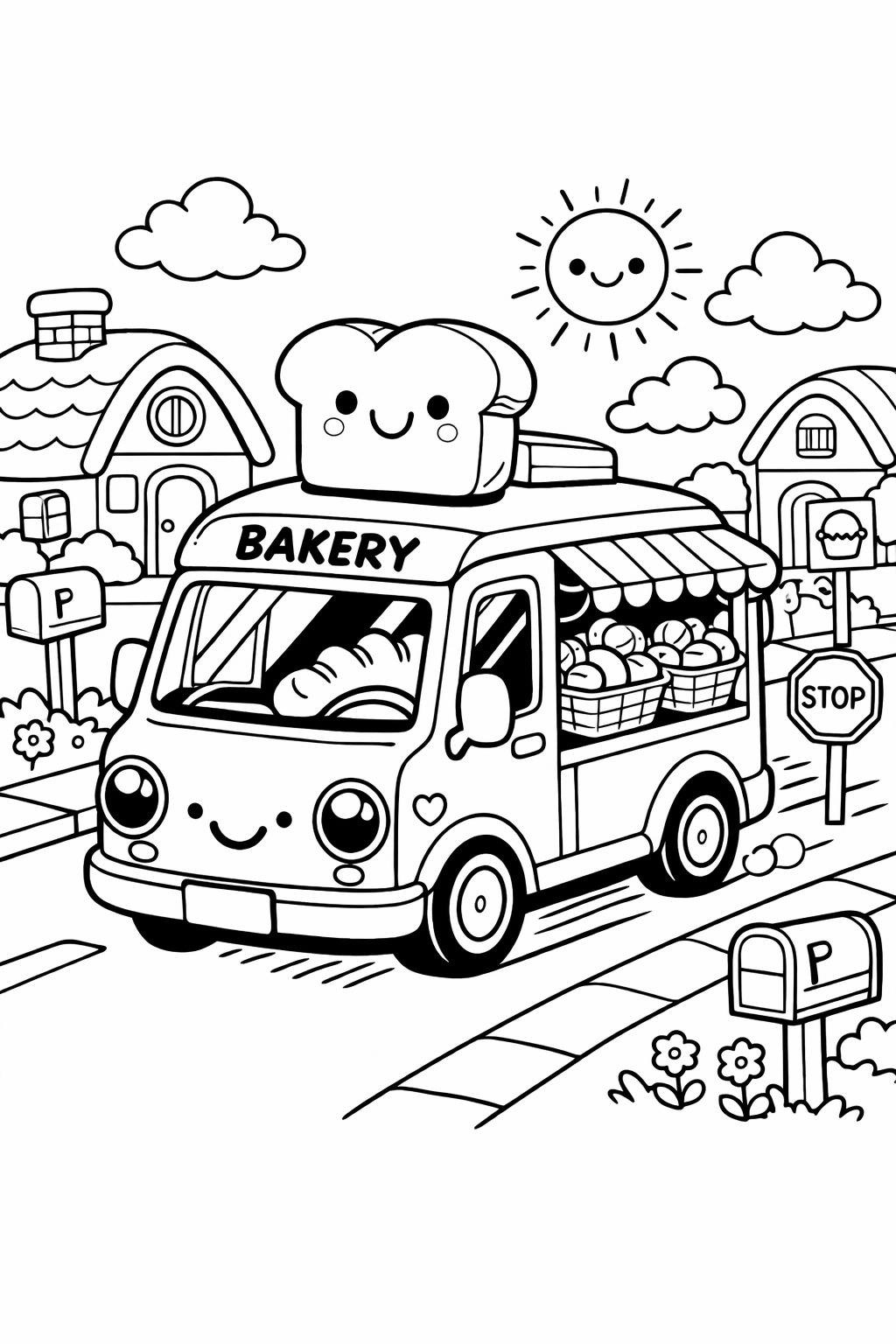 kawaii garden coloring page | adorable nature scene | kids and adults coloring activity