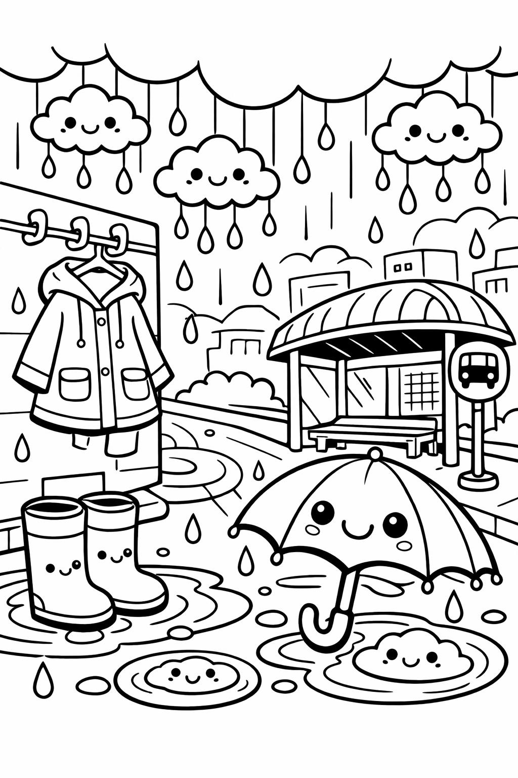 kawaii Halloween coloring page | cute spooky characters | festive printable coloring sheet