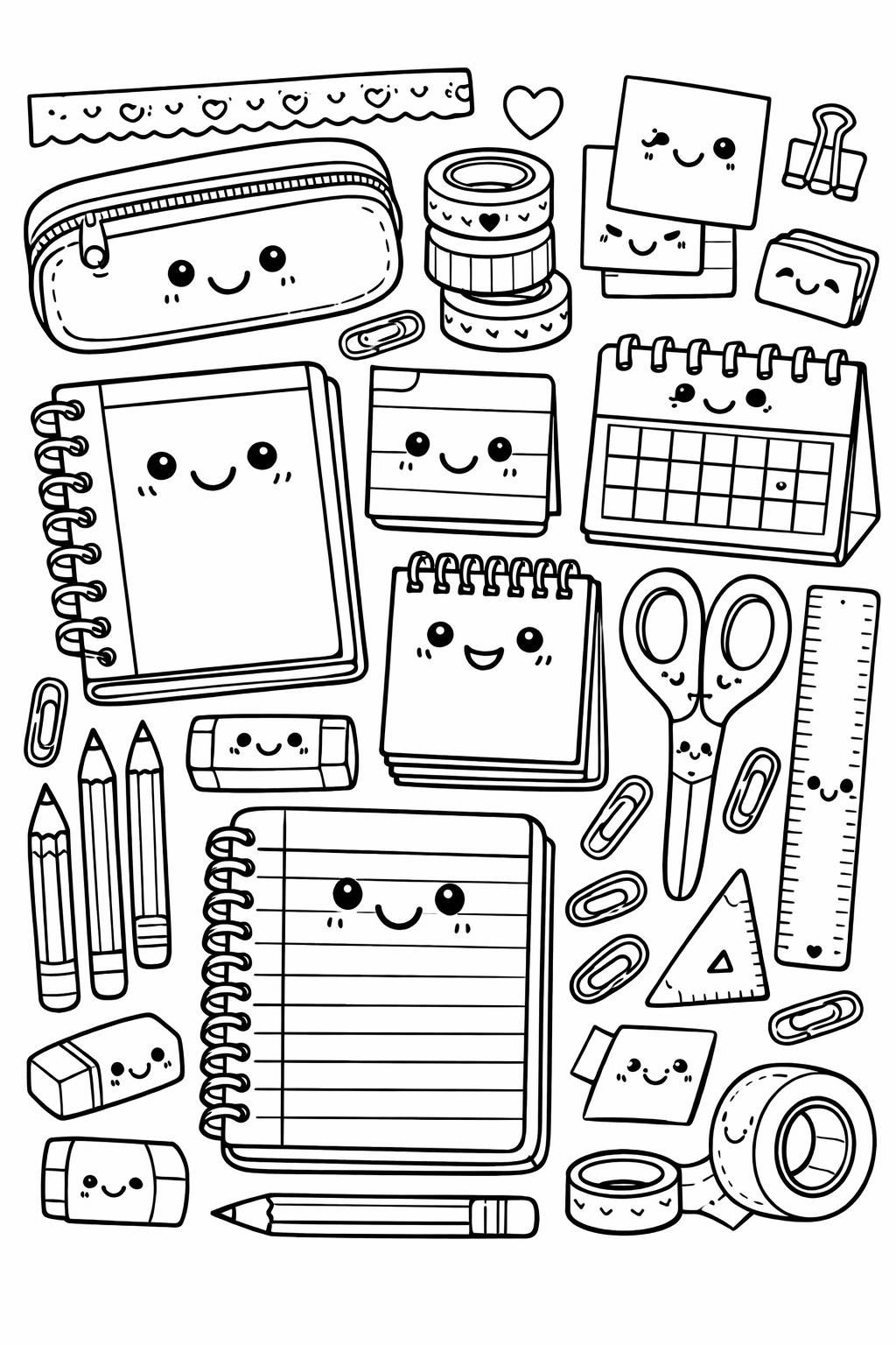 kawaii doodle coloring page | playful cute illustrations | relaxing coloring sheet