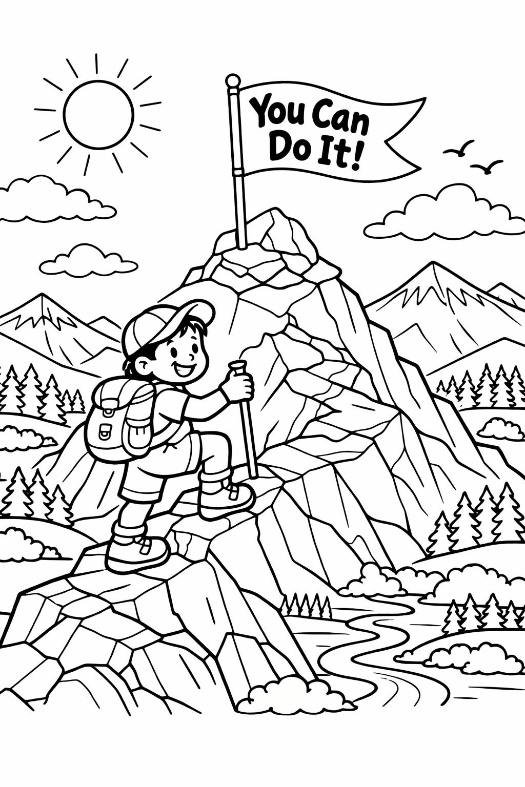Kids coloring page with You Can Do It | Simple motivational coloring page | Encouraging kids coloring sheet