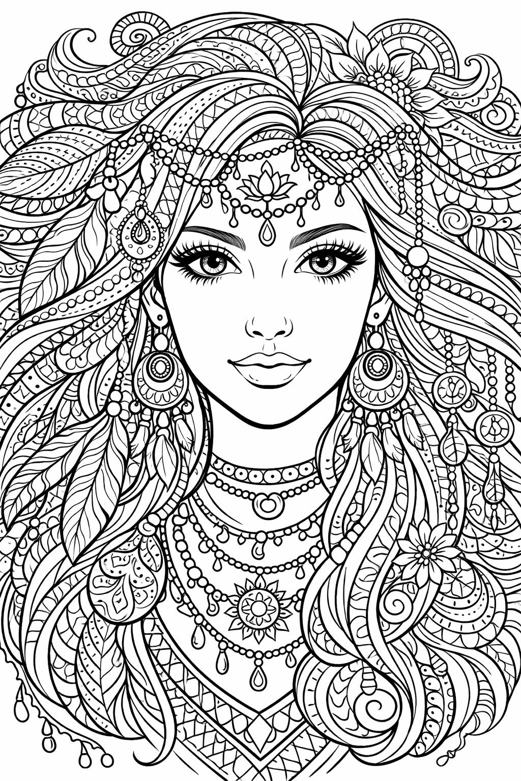 art nouveau coloring page | flowing decorative lines | elegant vintage art design