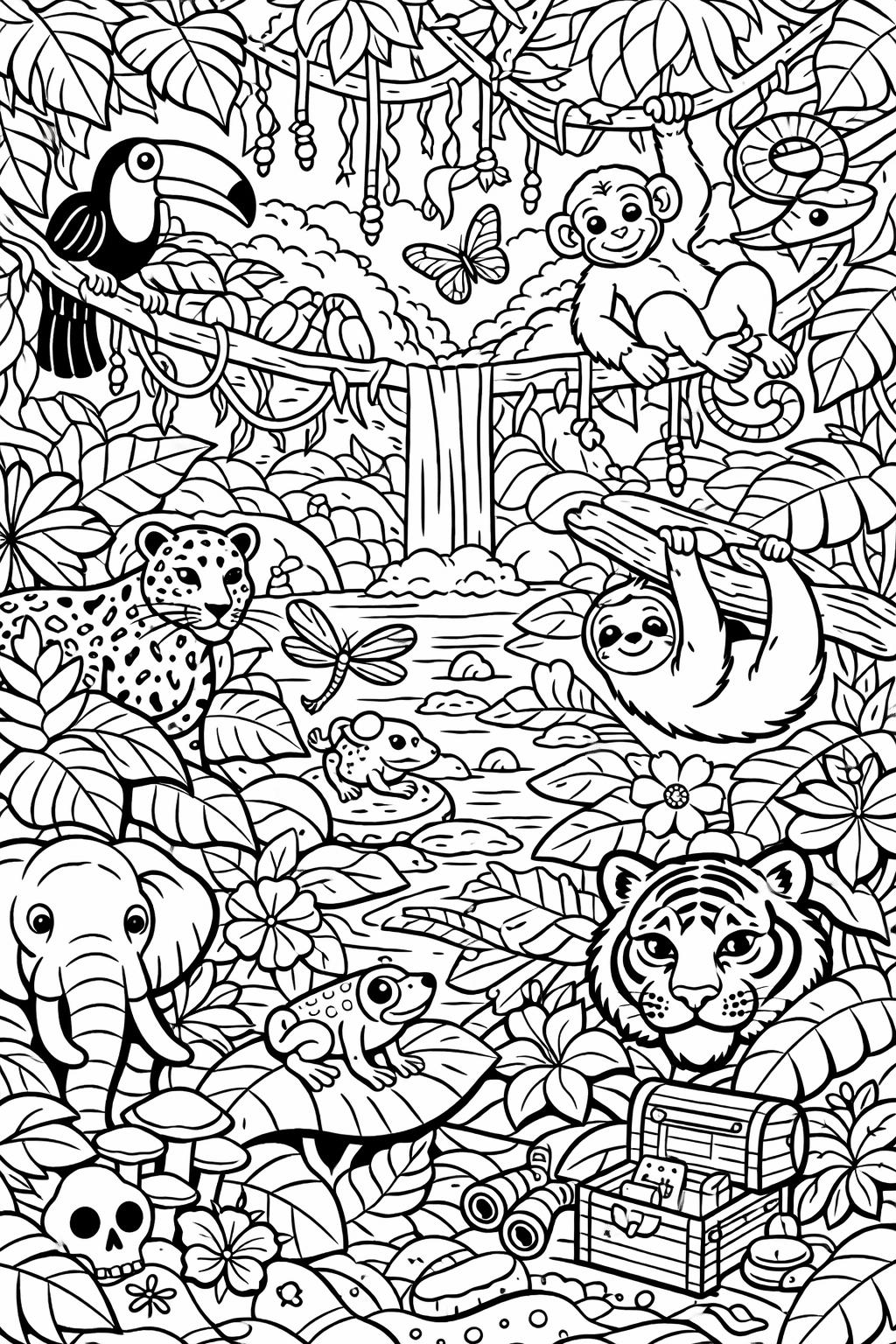 fantasy adult coloring page | mythical scene line art | imaginative design coloring