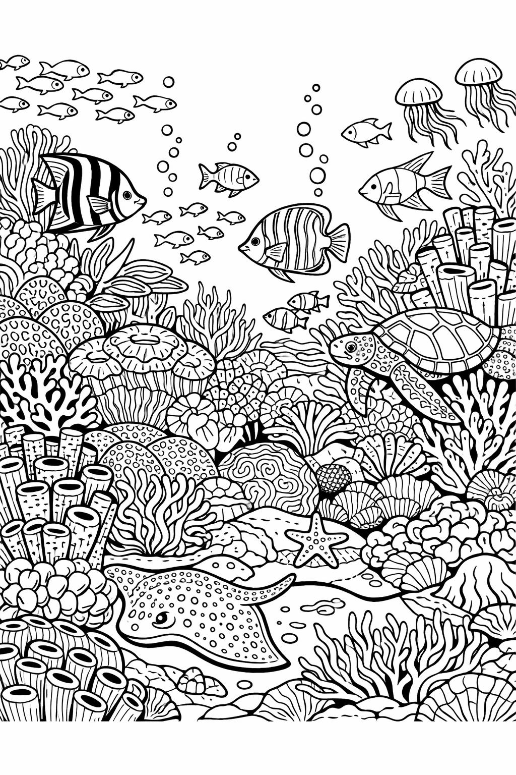 nature scene adult coloring | forest landscape coloring page | detailed trees and leaves art