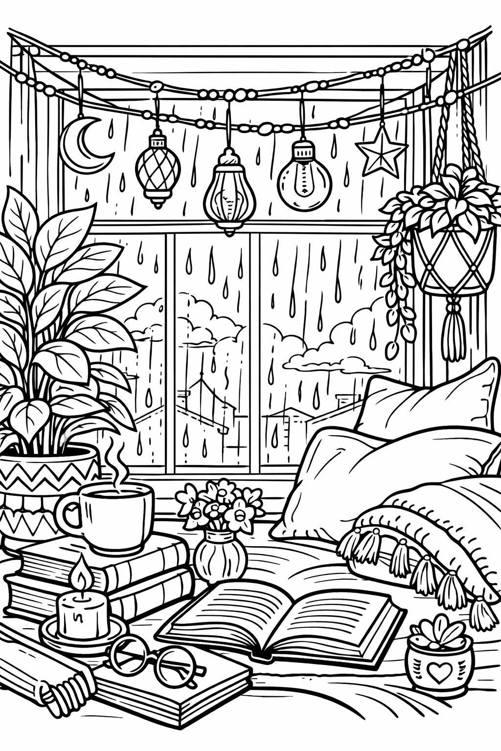 trendy aesthetic coloring page | modern stylish illustration | fashionable coloring sheet