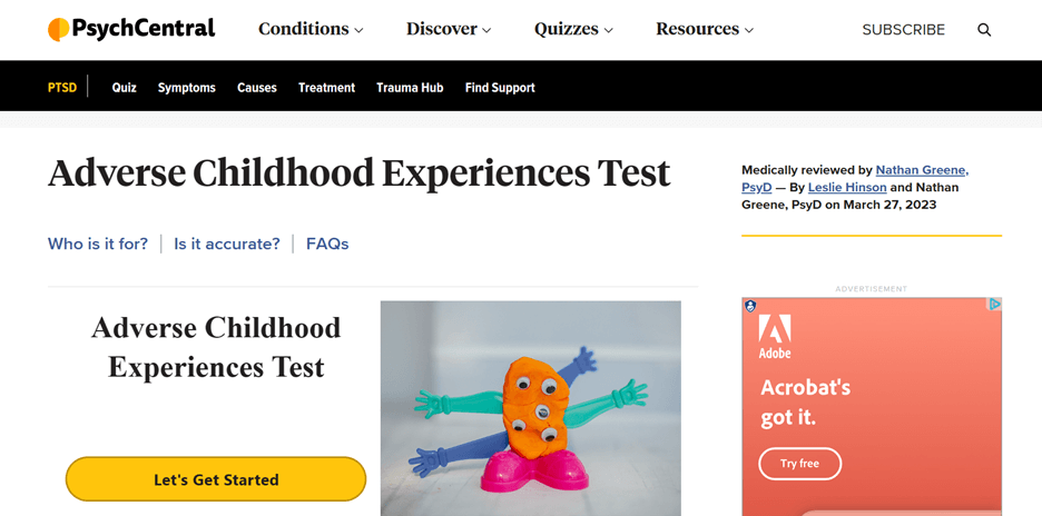 ace score | ace test | childhood emotional trauma test