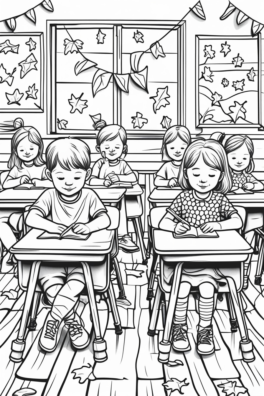 Fall Classroom Celebration Coloring Page