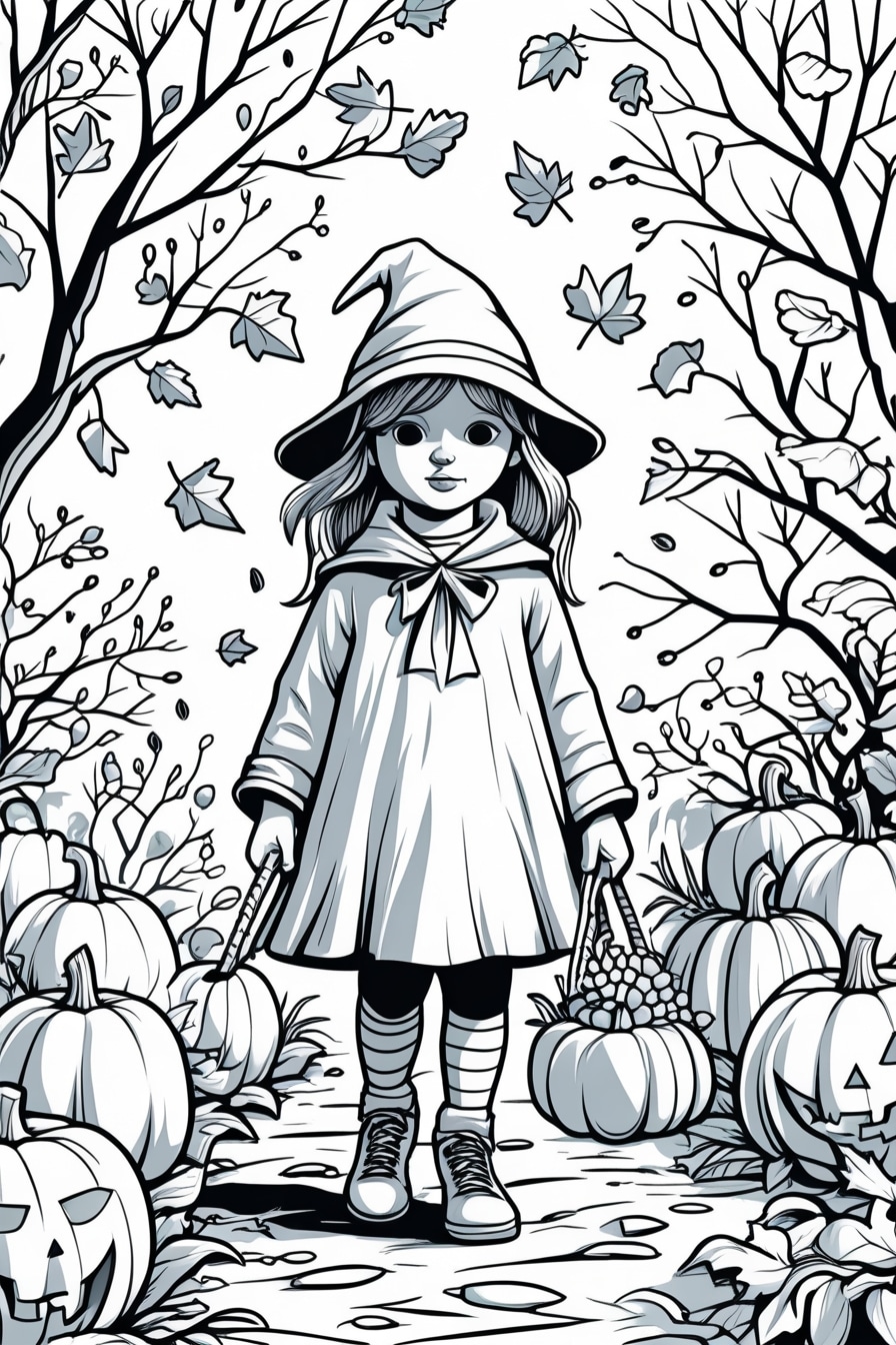 Trick or treating girl - Halloween Fall Coloring