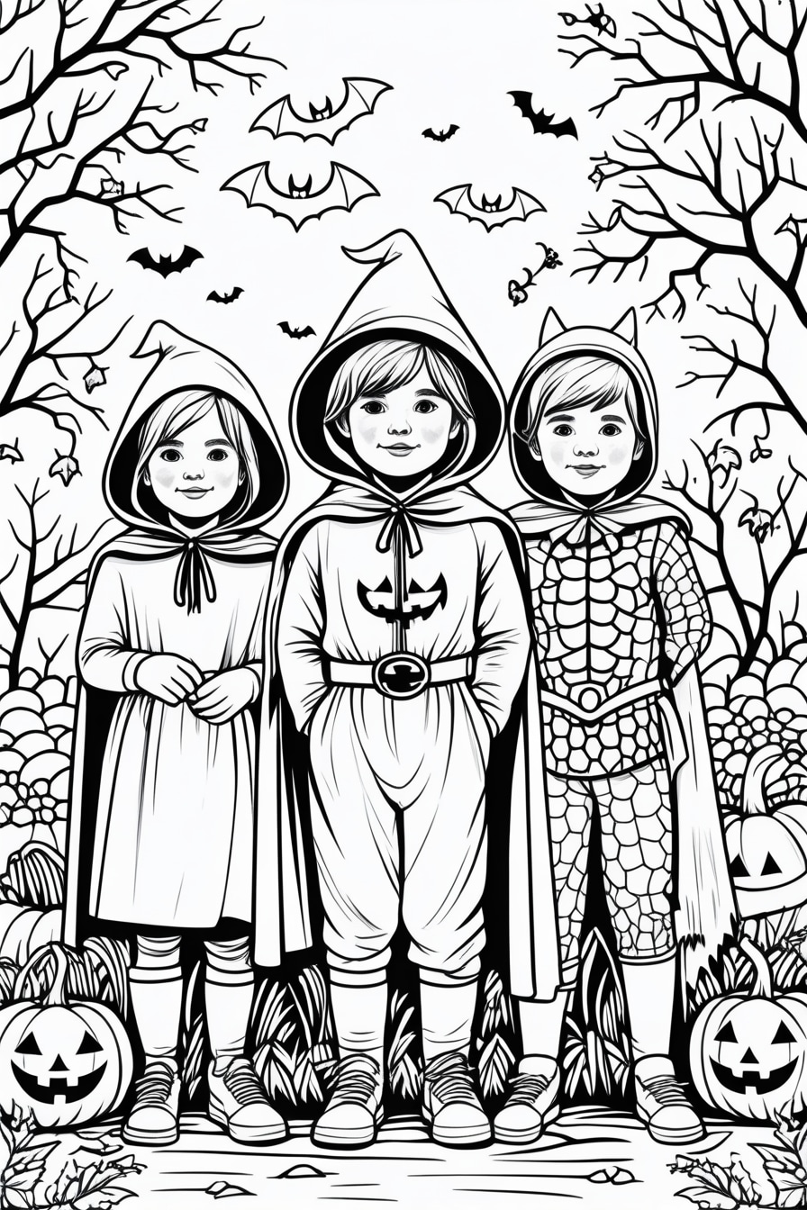 Trick-or-treating Kids Coloring Page