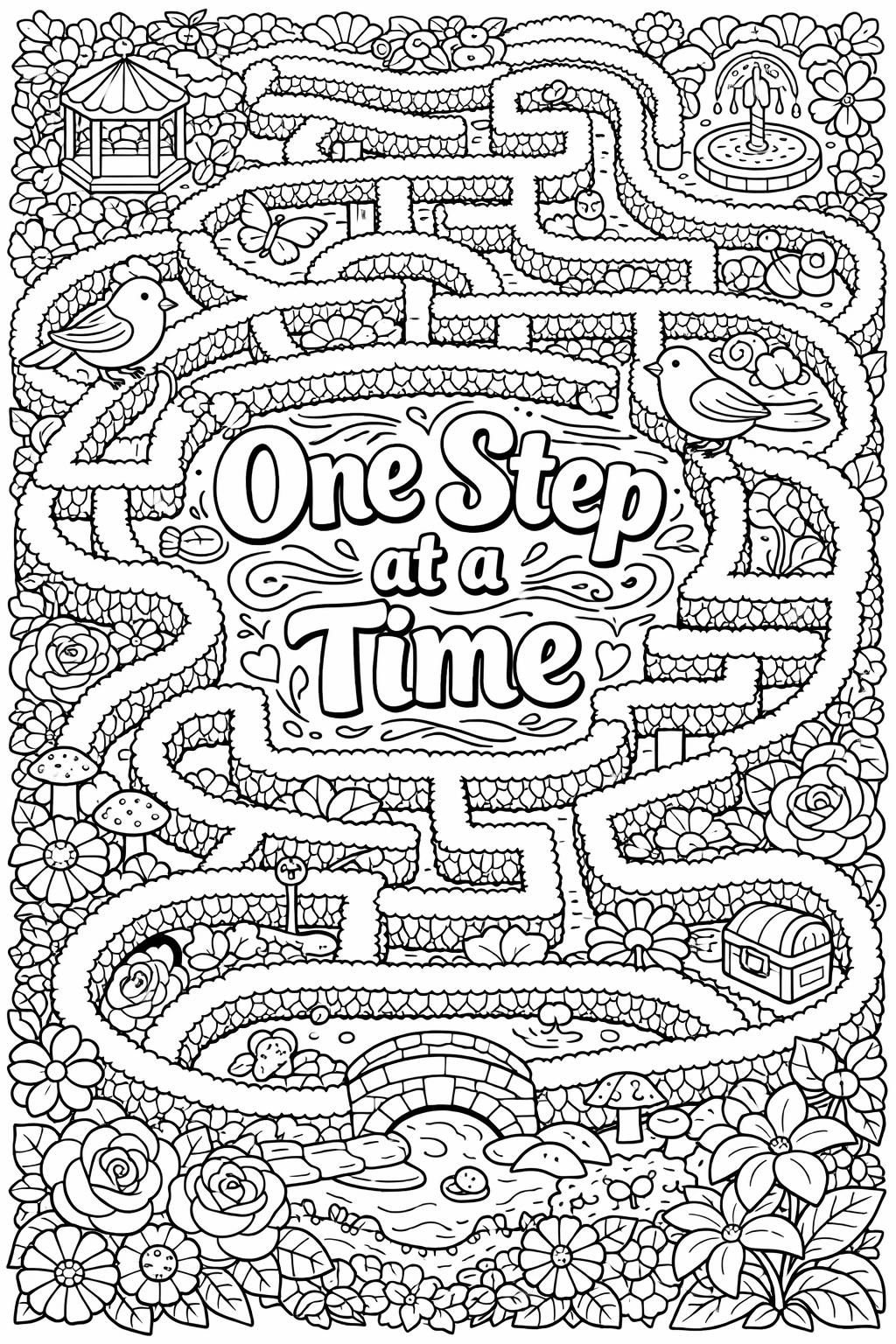 peaceful landscape coloring page | calming inspirational scenery | relaxing outdoor artwork