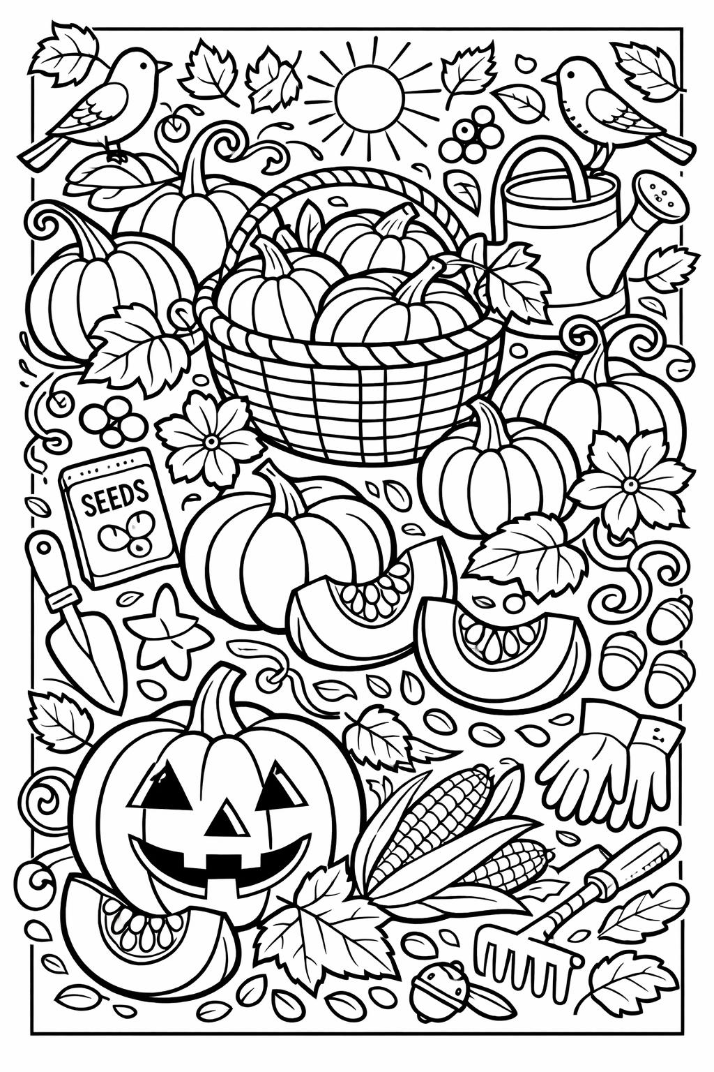 stacked pumpkins coloring page | festive autumn display | printable coloring page