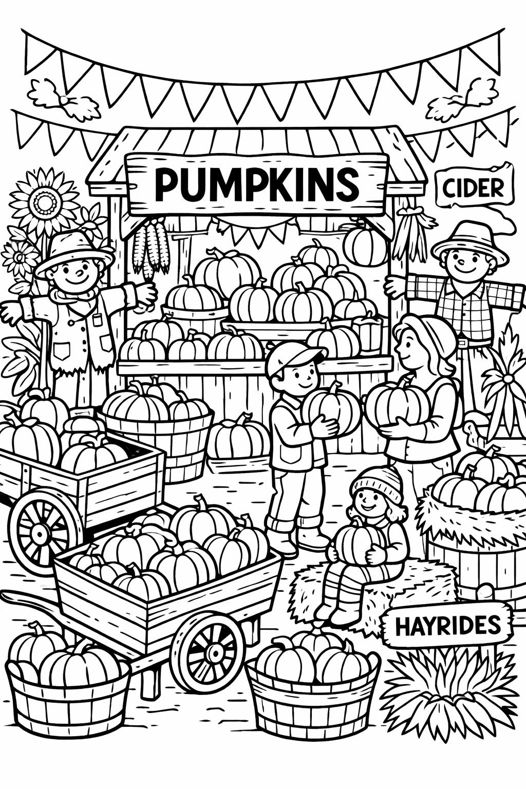 kawaii pumpkin coloring page | adorable pumpkin character | fun coloring page