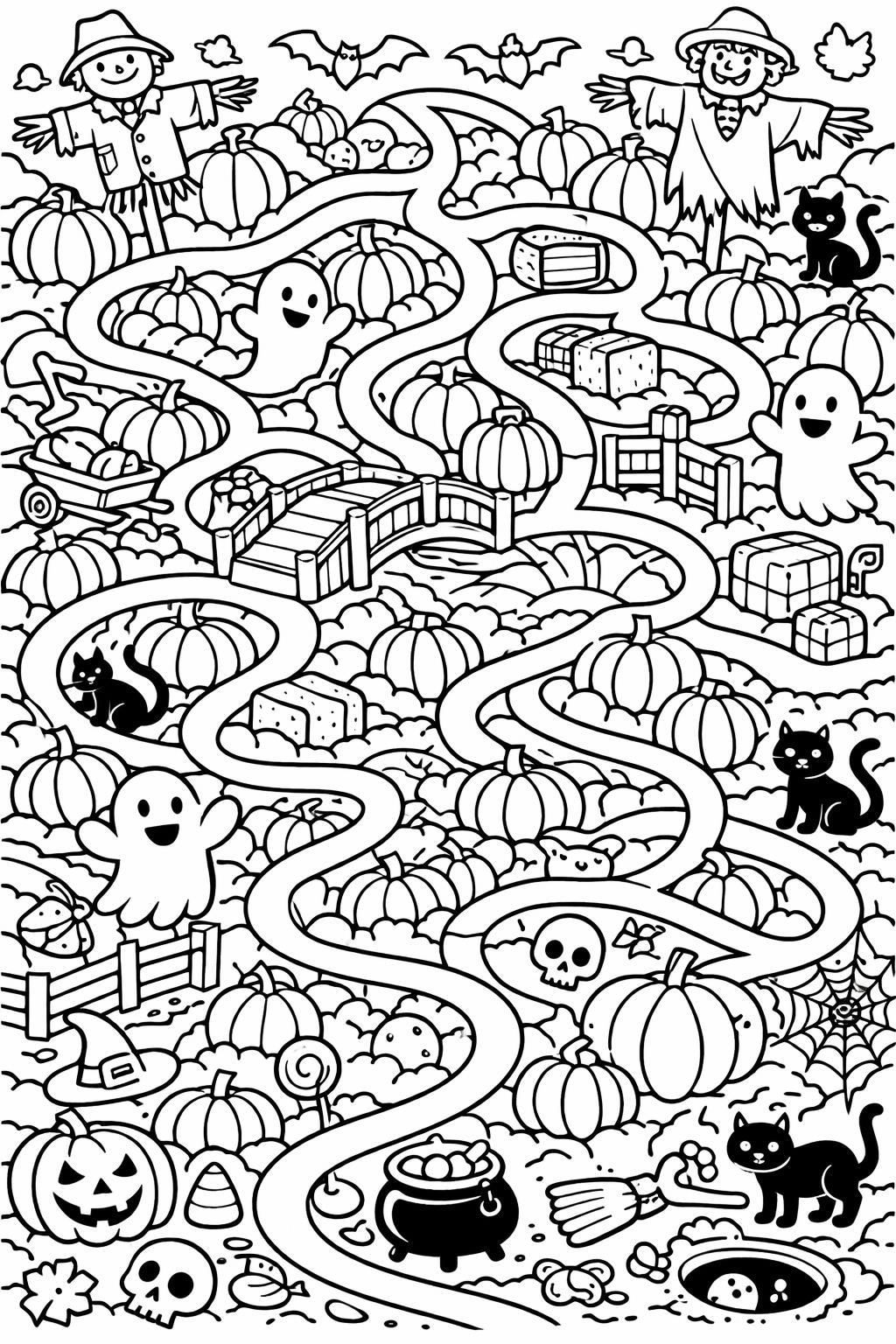 pumpkin harvest coloring page | seasonal fall illustration | cozy coloring sheet