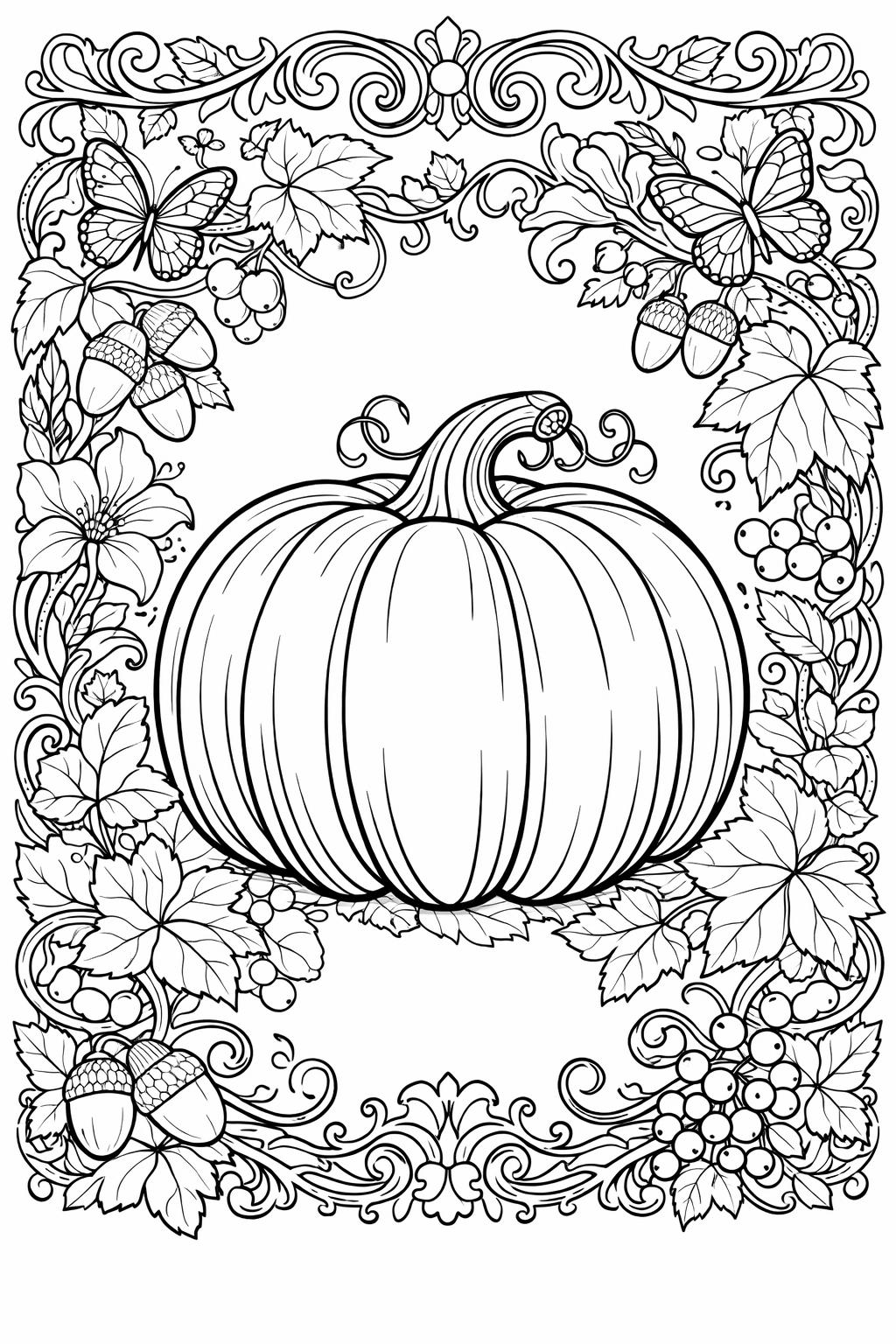 pumpkin and sunflower coloring page | harvest floral artwork | fall coloring activity