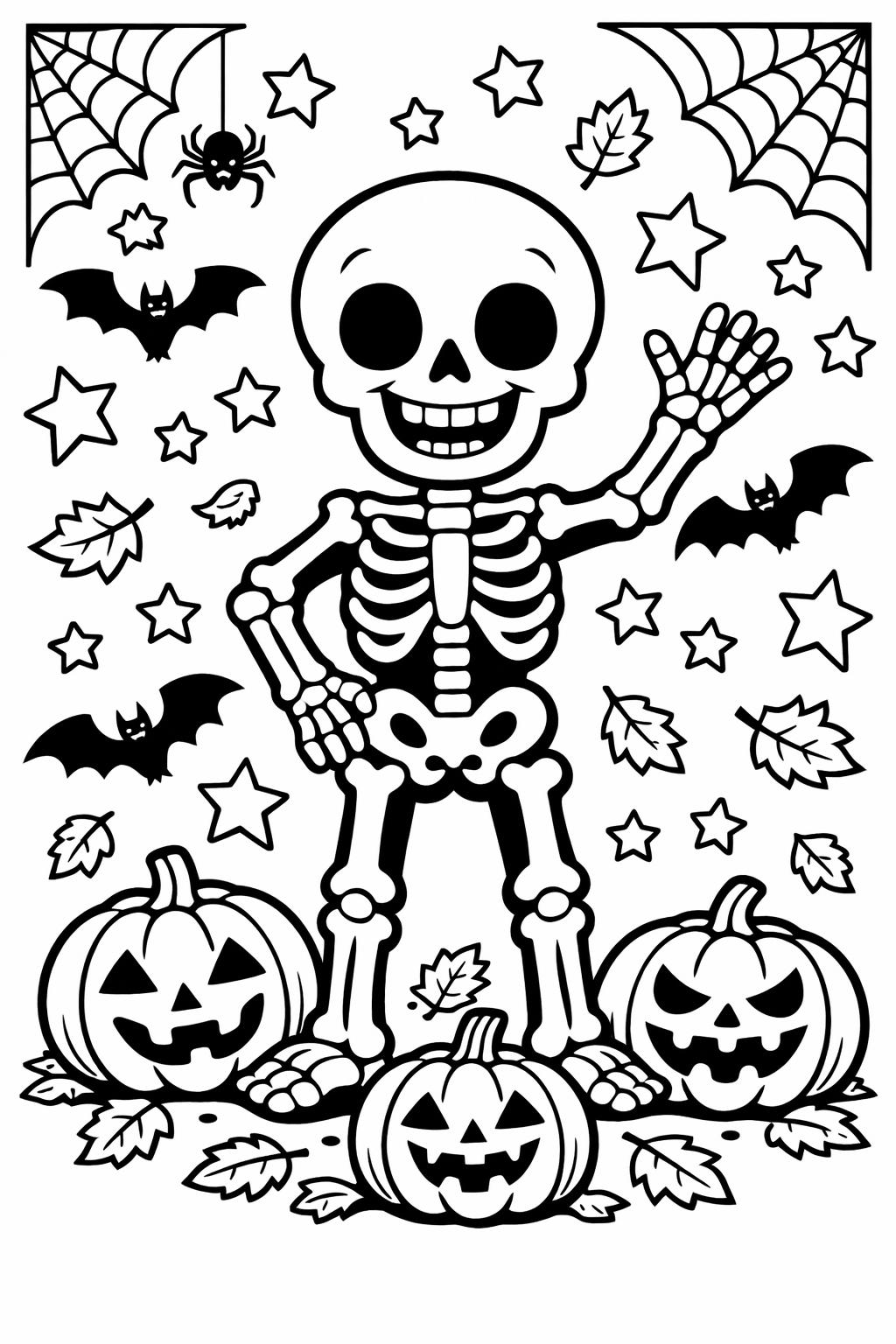 spooky skeleton coloring page | creepy Halloween skeleton | printable coloring sheet