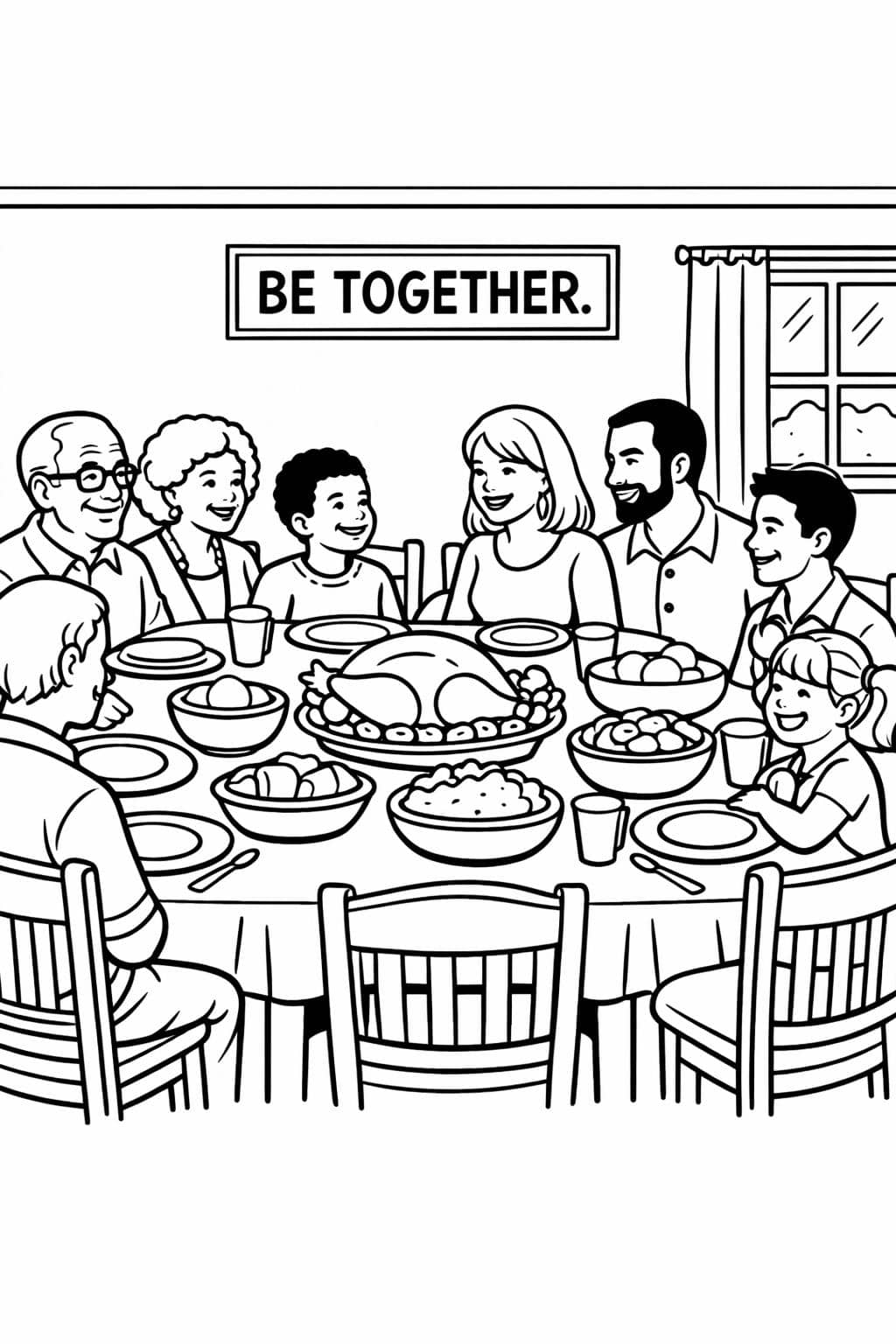 Thanksgiving autumn scene coloring page | detailed adult printable | seasonal coloring activity
