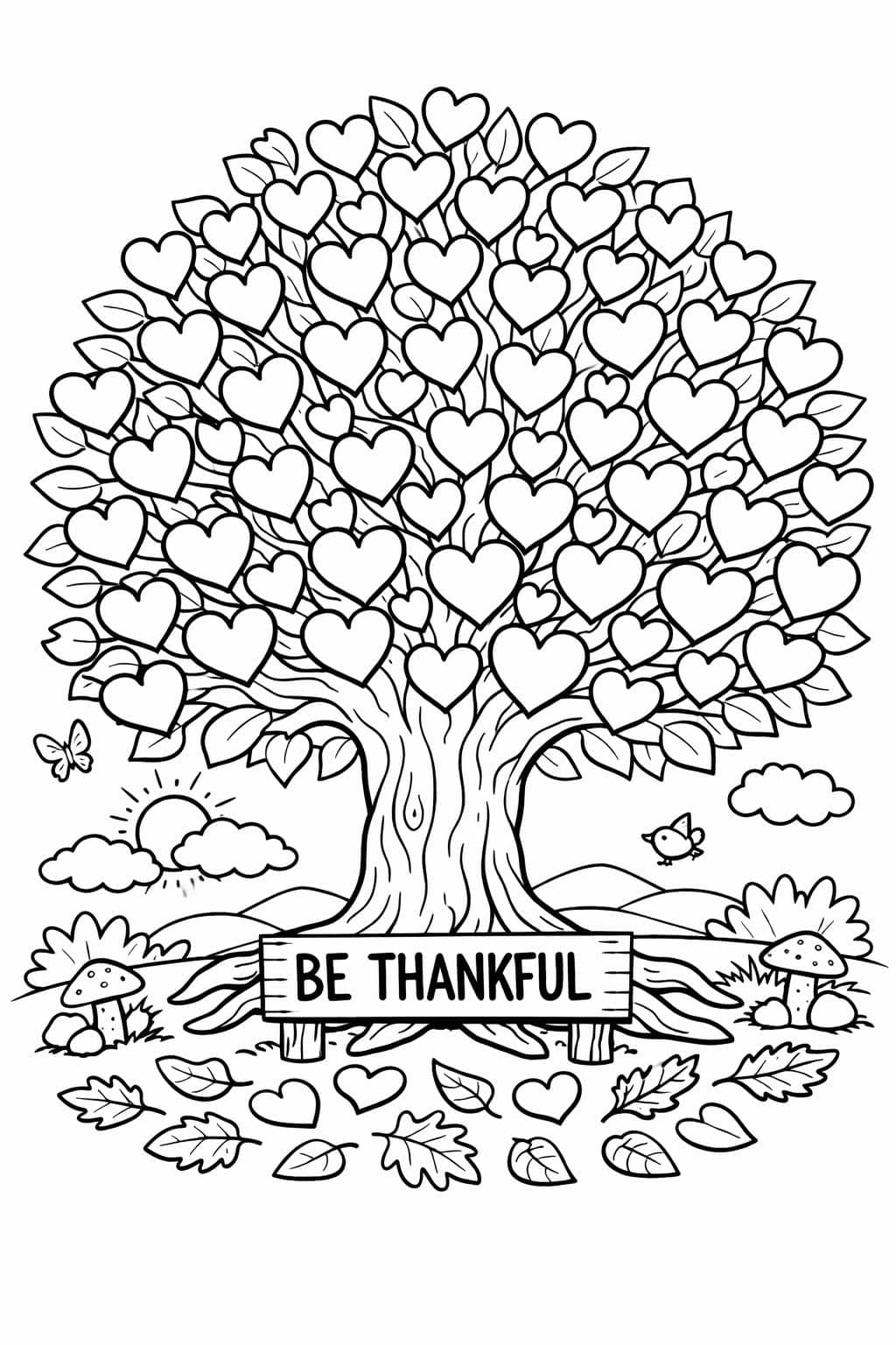 Thanksgiving blessings coloring page | gratitude themed printable | relaxing adult coloring page