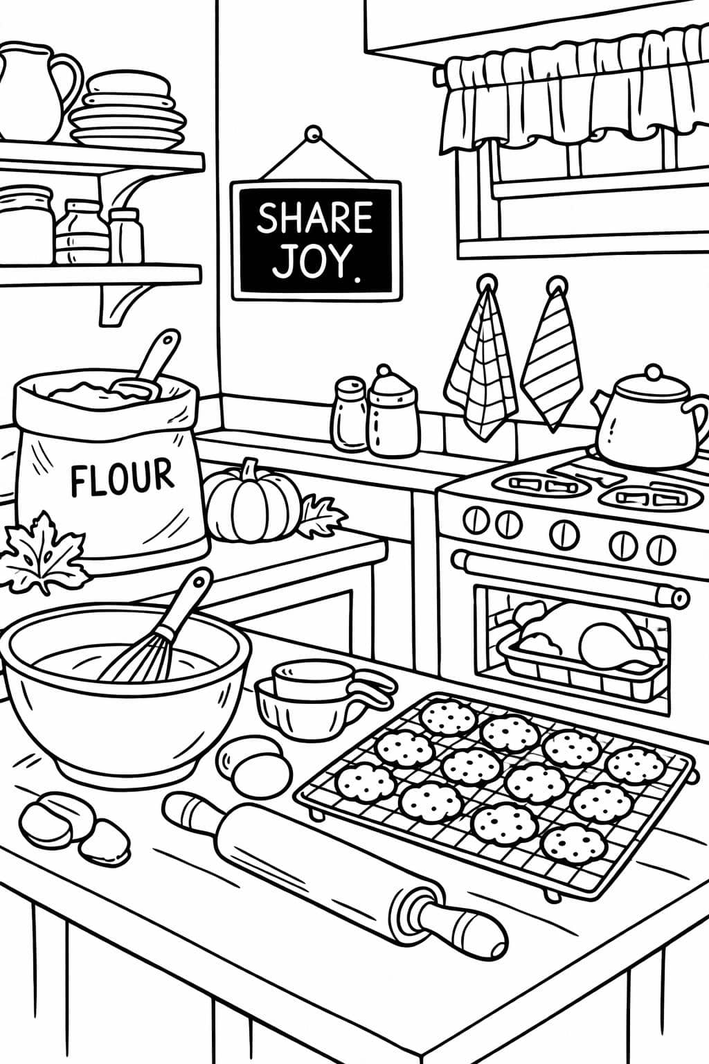 Thanksgiving family gathering coloring page | holiday adult coloring sheet | printable festive activity