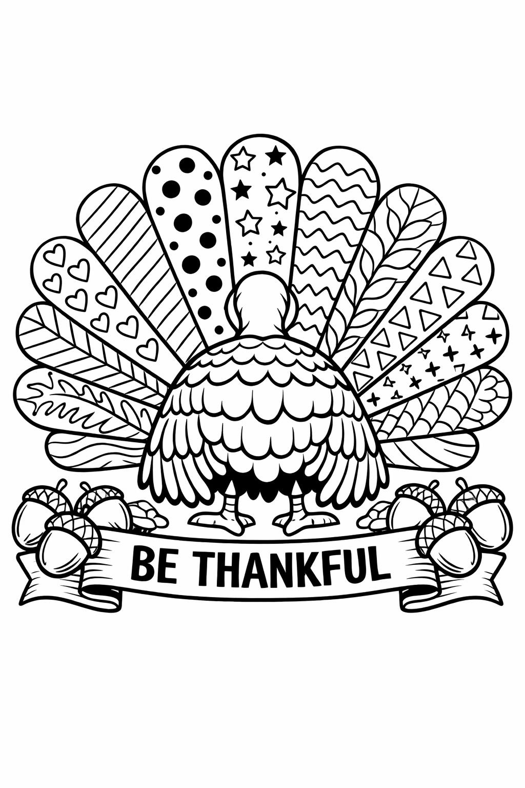 turkey with autumn leaves coloring page | Thanksgiving coloring sheet | seasonal printable