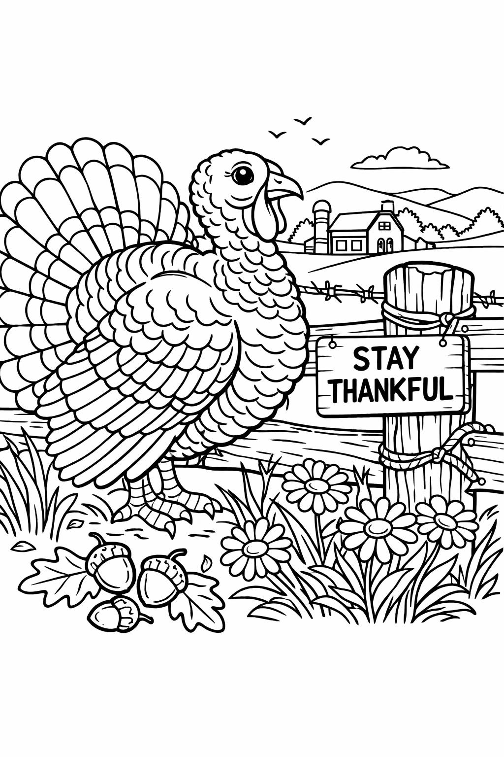 simple turkey coloring page | easy Thanksgiving printable | beginner coloring activity