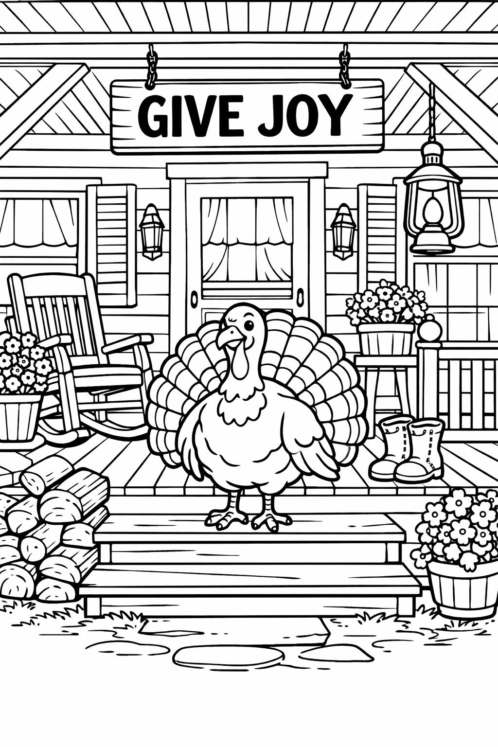 cartoon turkey coloring page | festive Thanksgiving printable | fun kids coloring activity