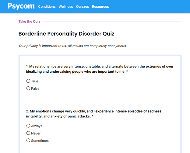high functioning borderline personality disorder test | bpd test | bpd test online