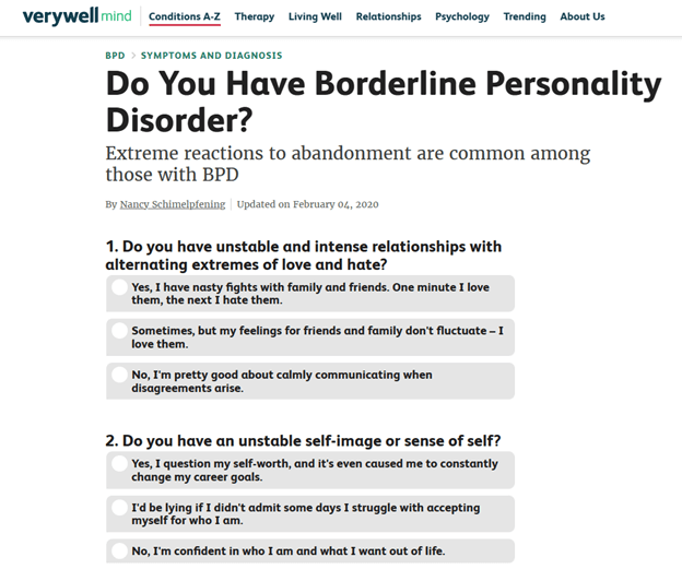bpd test long | bpd test online | borderline personality disorder test