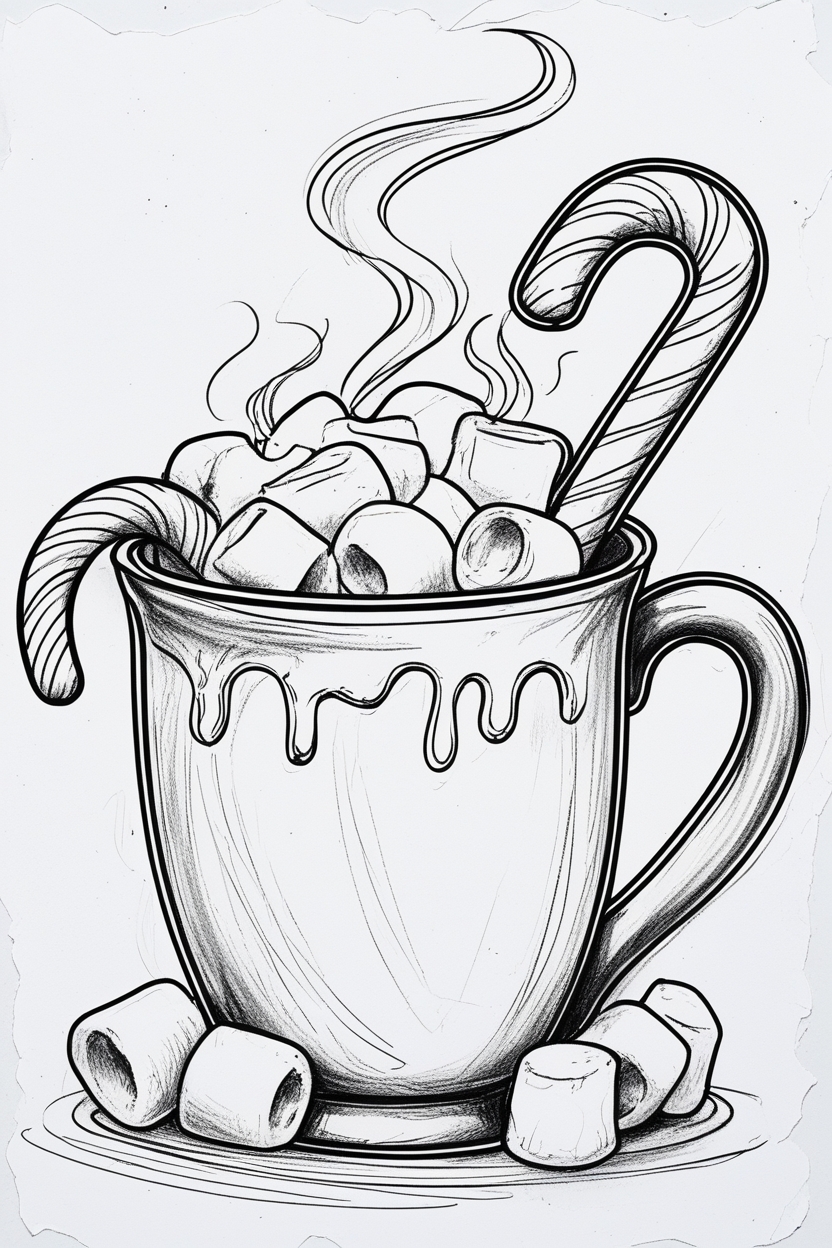 Hot Cocoa Festive Winter Coloring Page