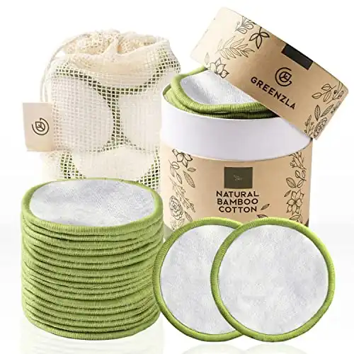 Greenzla Reusable Makeup Remover Pads (20 Pack) with a Washable Laundry Bag and Round Box for Storage