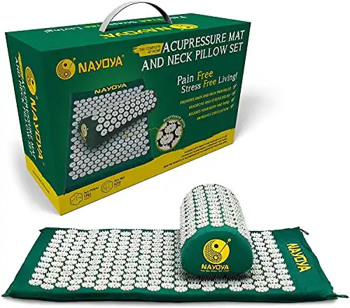 NAYOYA Neck and Back Pain Relief - Acupressure Mat and Neck Pillow Set