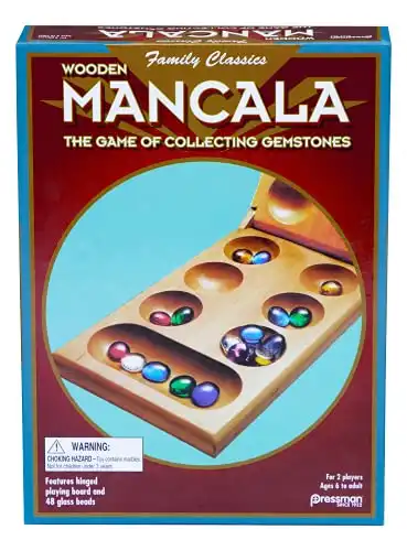 Pressman Mancala - Real Wood Folding Set, with Multicolor Stones by Pressman,