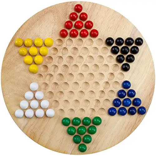 Brybelly Chinese Checkers Game Set with 11.5 in Natural Wood Checkers Board
