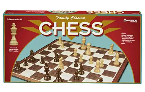 Family Classics Chess by Pressman - with Folding Board and Full Size Chess Pieces