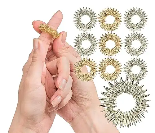 Impresa - 10 Pack Spiky Sensory Finger Rings - Acupressure Fidget Toys for Kids and Adults