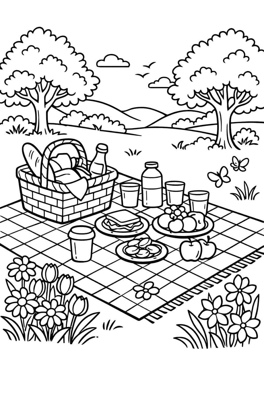 spring picnic coloring pages | spring time coloring pages | spring coloring pages