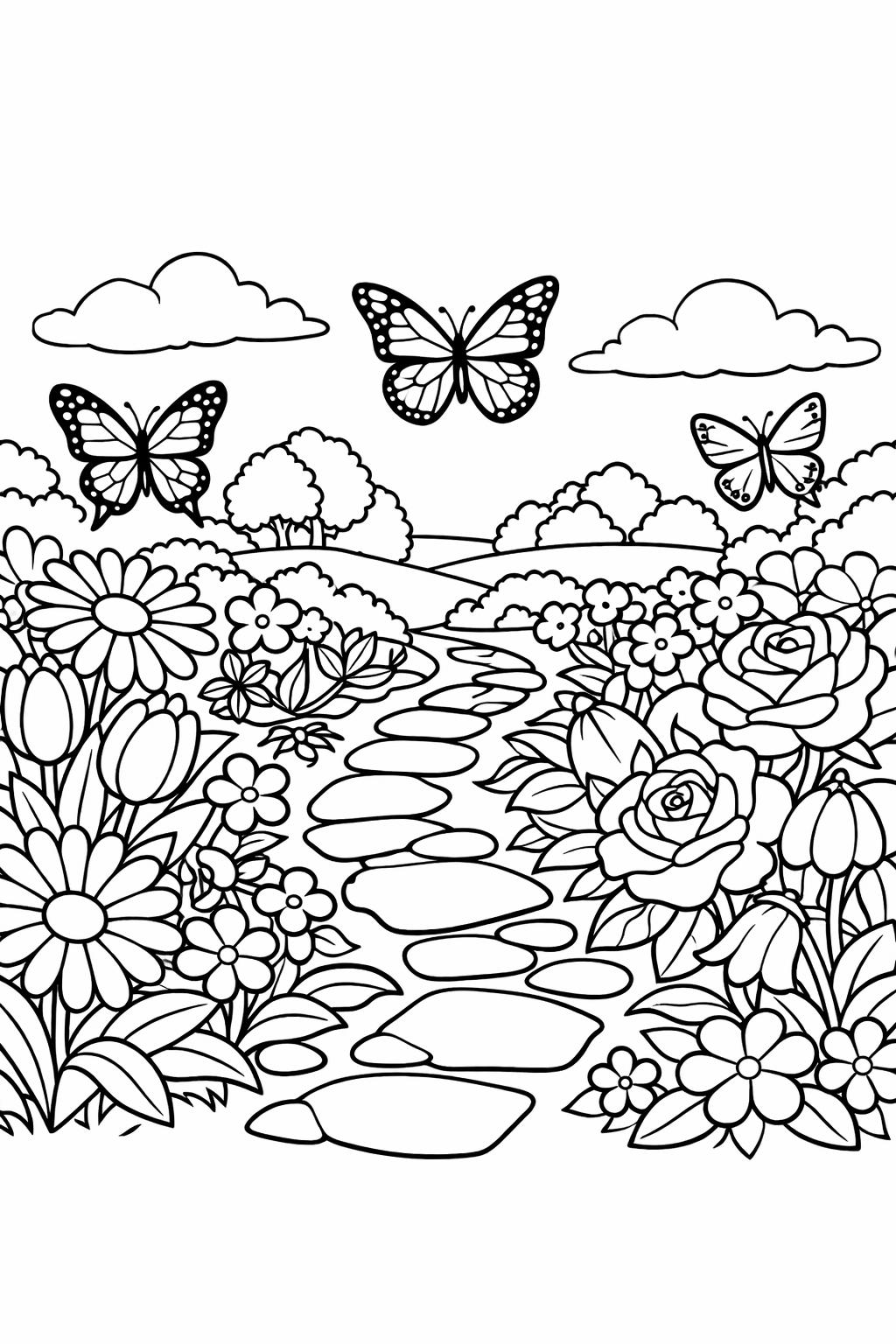 summer road trip coloring | car and travel scene | vacation journey art