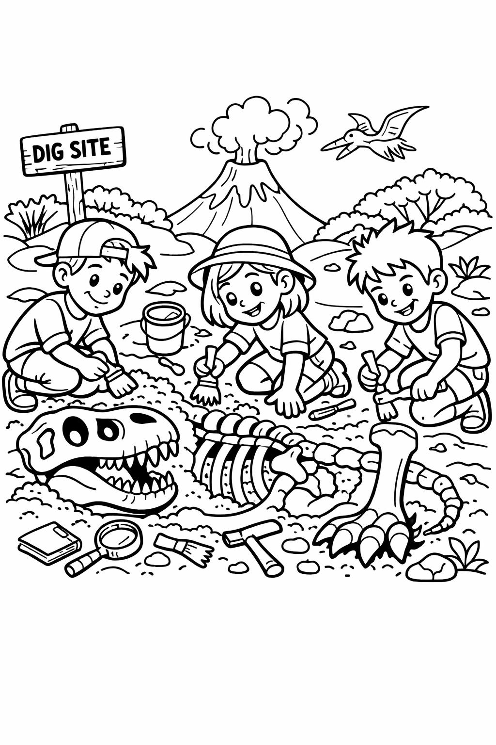 group dinosaur coloring page | multiple dinos illustration | kids activity sheet