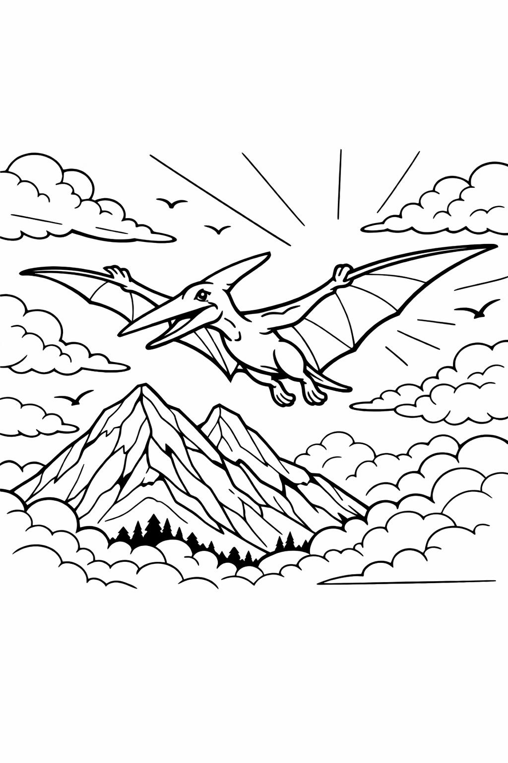 jungle dinosaur coloring page | dino in forest scene | simple children’s design