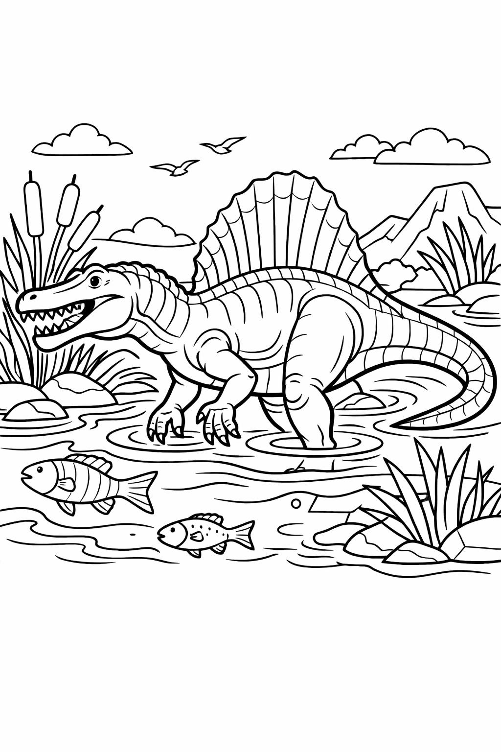 triceratops coloring page for kids | cute horned dinosaur | simple prehistoric illustration