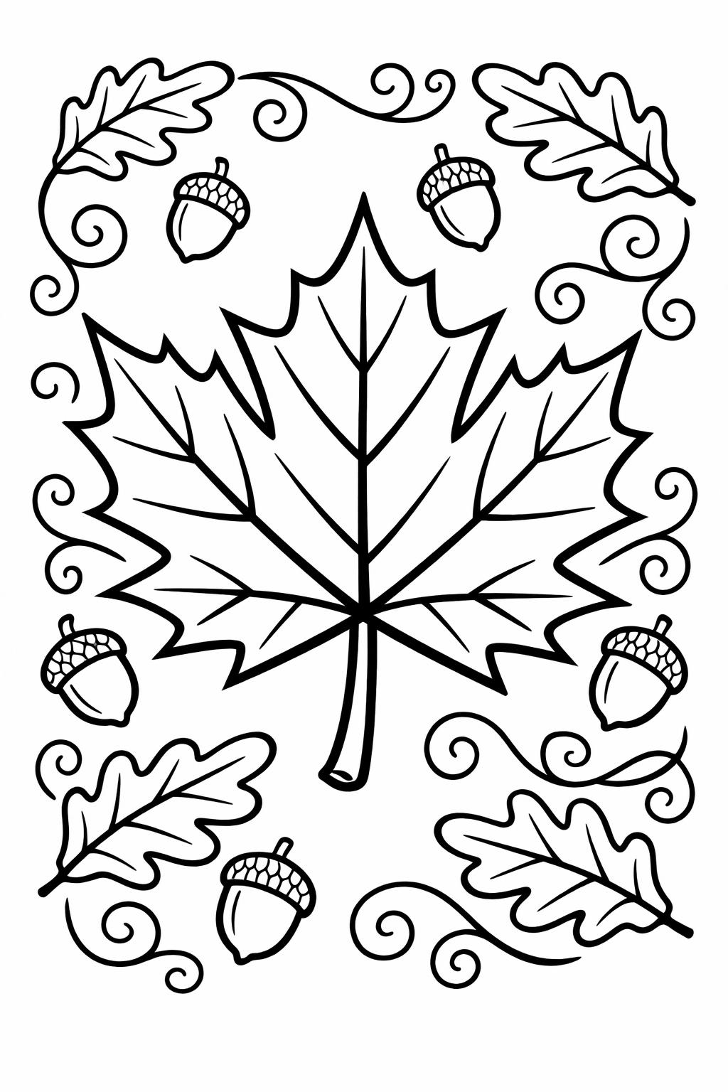 fall leaves coloring page | autumn leaf printable | seasonal coloring sheet