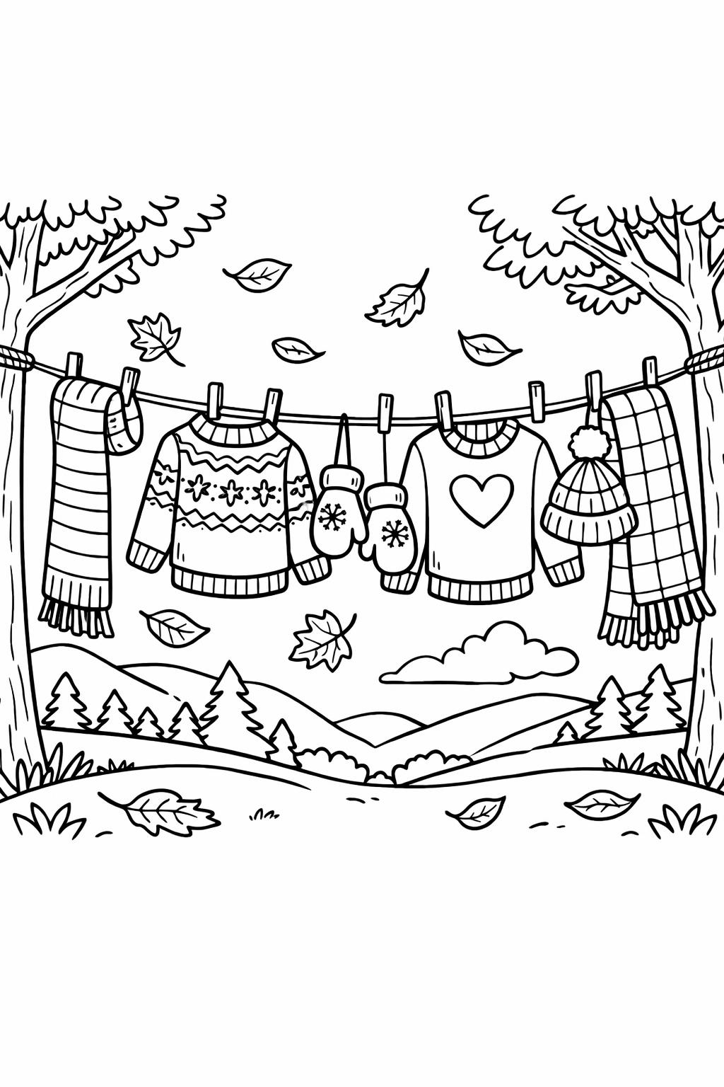 forest landscape coloring page | peaceful fall scenery | relaxing artwork