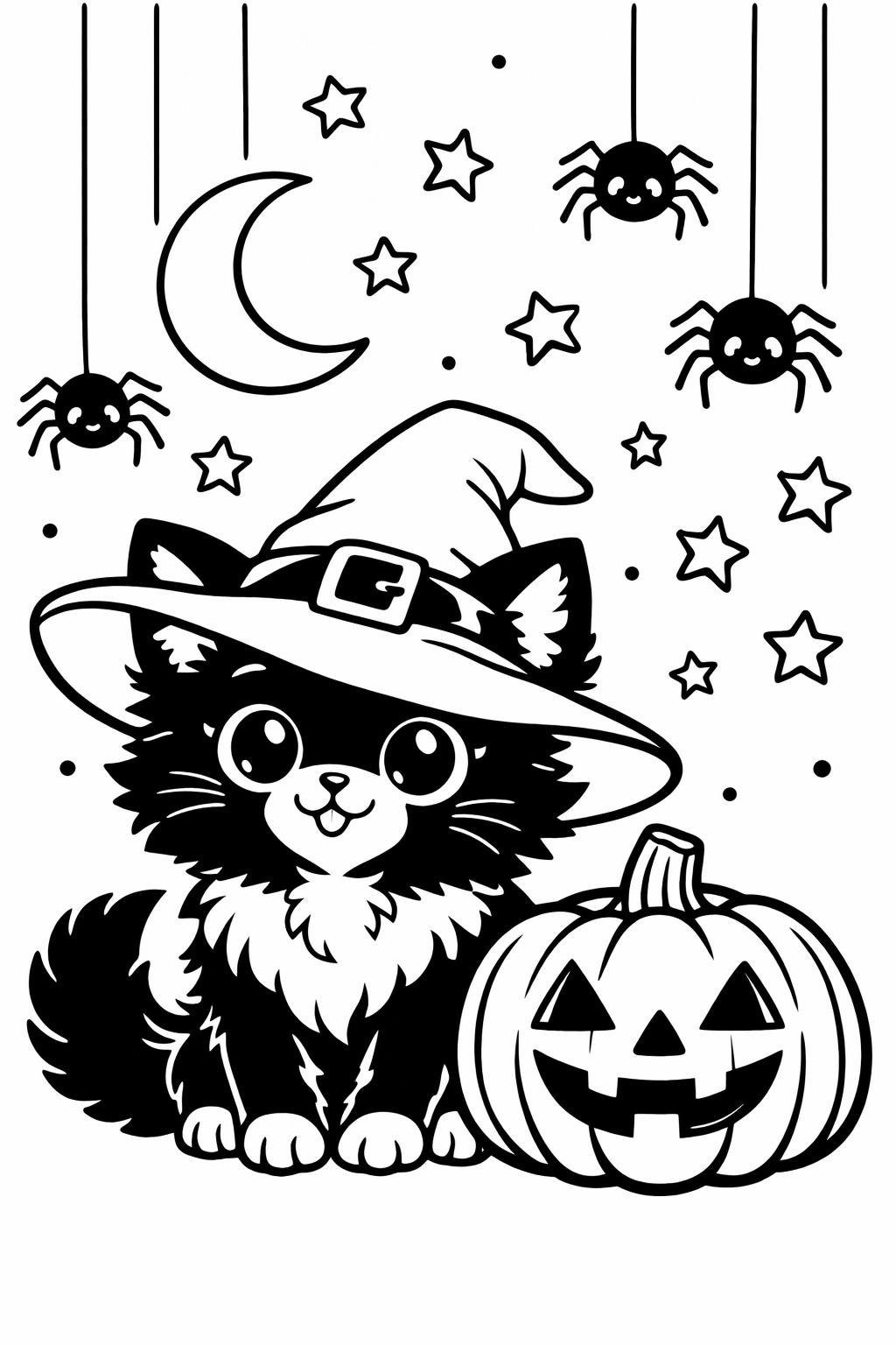 black cat coloring page | spooky feline illustration | Halloween artwork