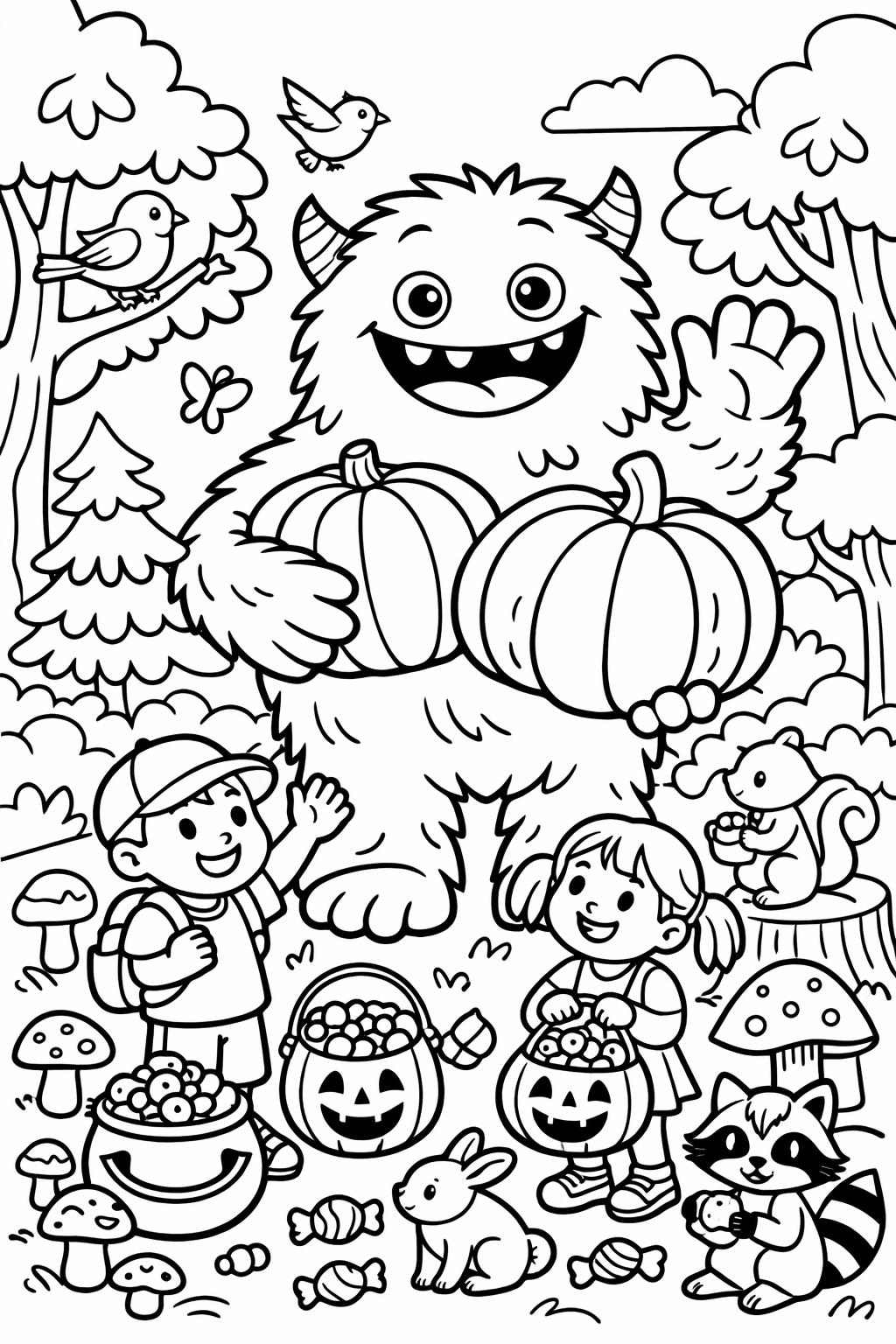 Halloween village coloring page | spooky town illustration | detailed coloring artwork
