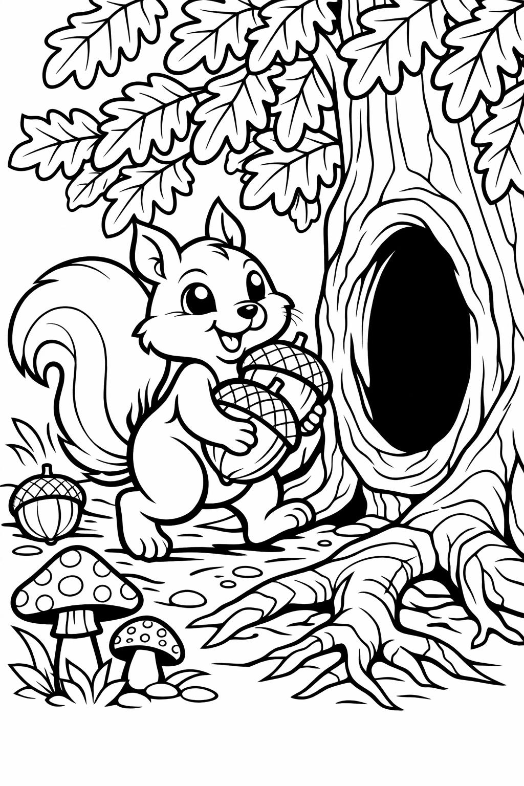 cozy cabin coloring page | fall countryside illustration | peaceful coloring sheet