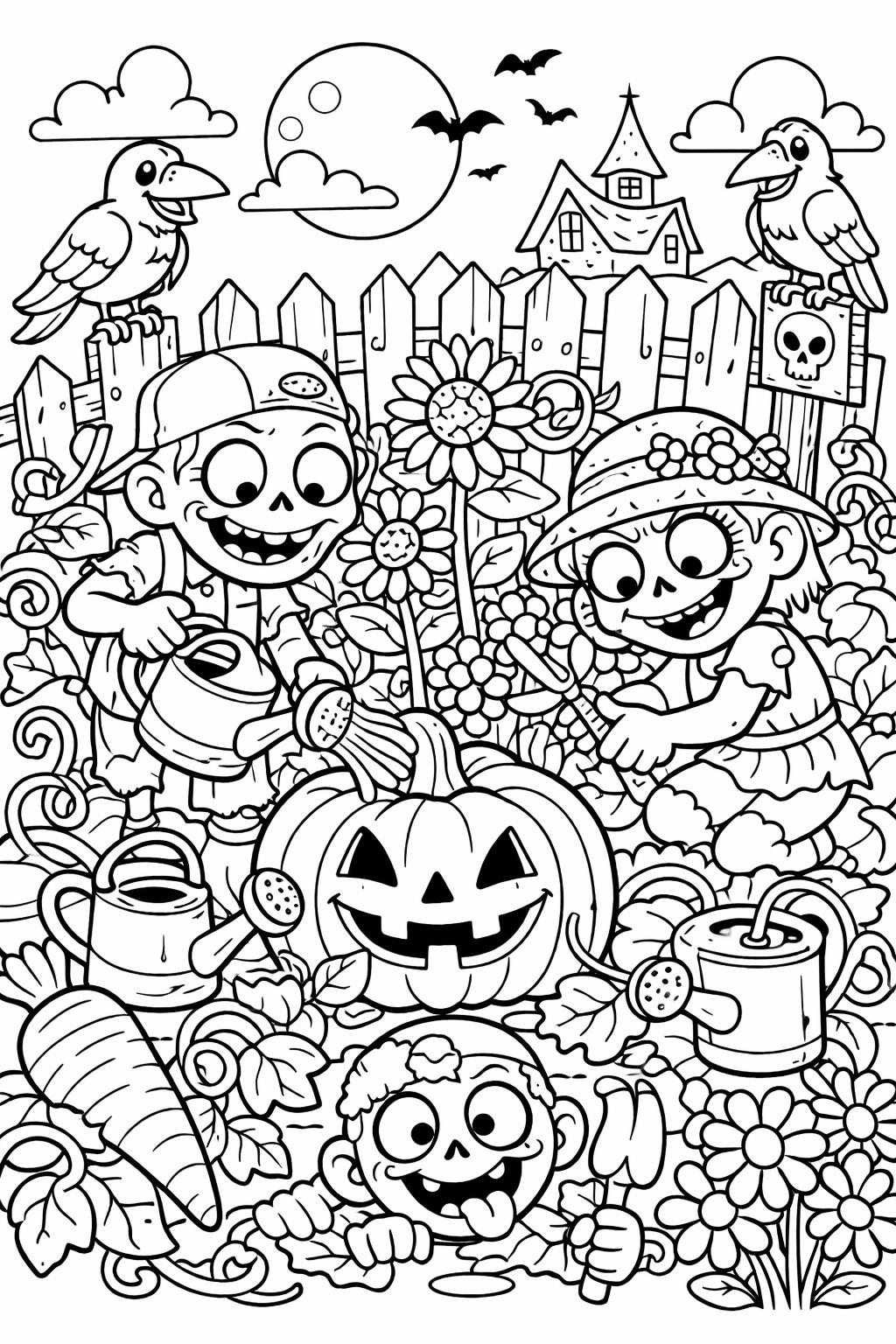 Halloween gnome coloring page | whimsical spooky character | fun coloring sheet