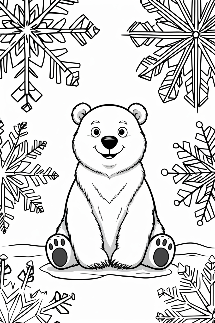 cute polar bear in winter clothes kids coloring page-cute