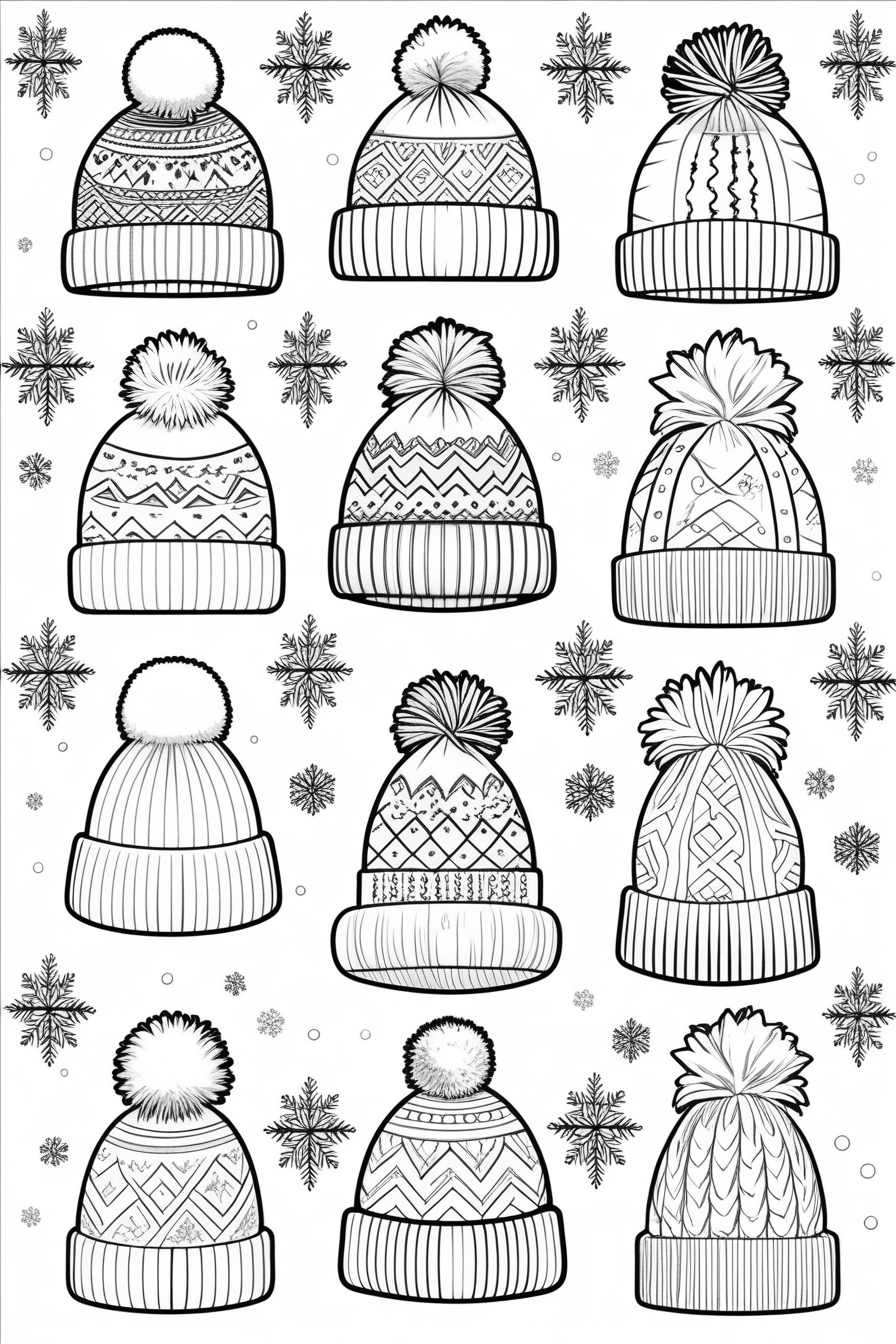 Winter Hats- Adult Coloring Pages