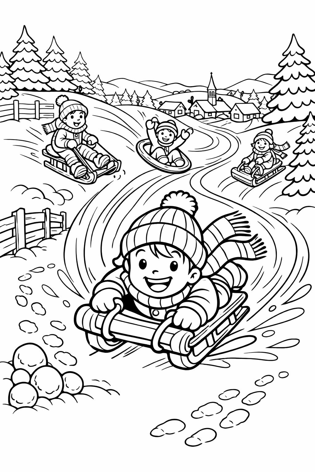 ice skating coloring page | winter outdoor activity | printable kids coloring page