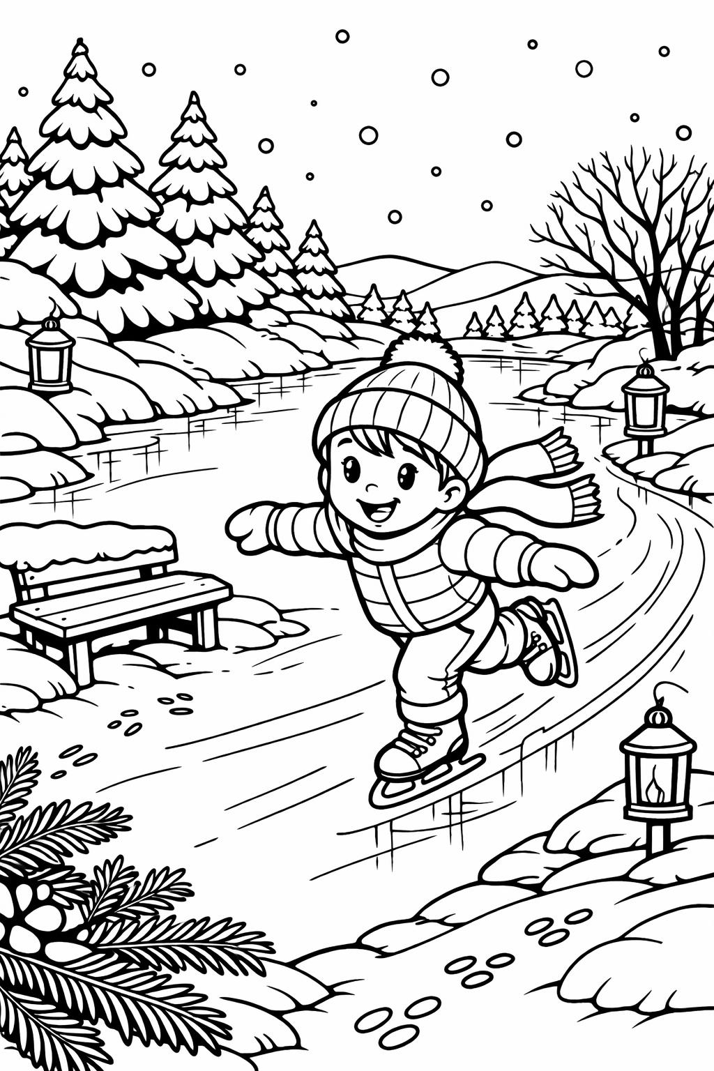 winter wonderland coloring page | snowy landscape printable | relaxing winter activity