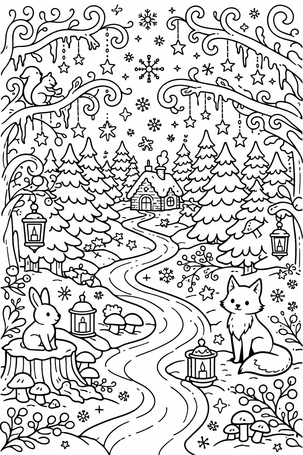 winter coloring pages for adults and kids | 77 free printable designs | relaxing seasonal coloring fun