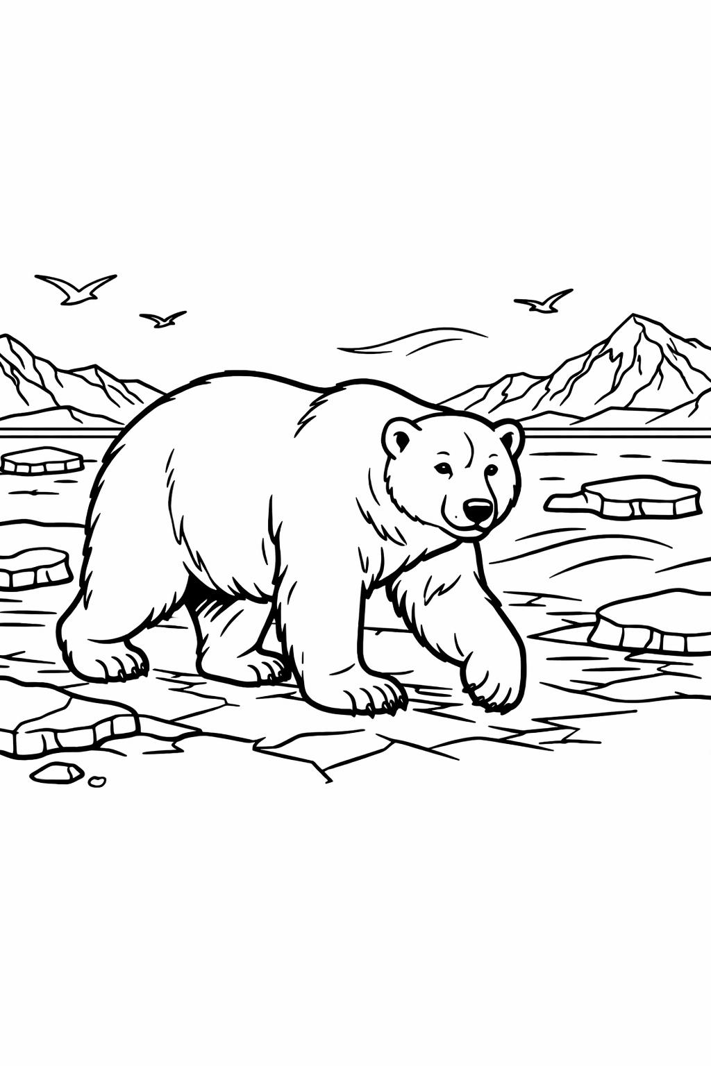 polar bear winter coloring page | Arctic animal design | seasonal coloring activity